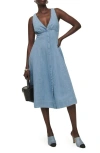 Reformation Sebastien Button Front Organic Cotton Denim Midi Dress In Savannah