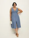 Reformation Sebastien Button Front Linen Midi Dress In Cornflower