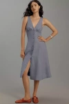 Reformation Sebastien Button Front Linen Midi Dress In Blue