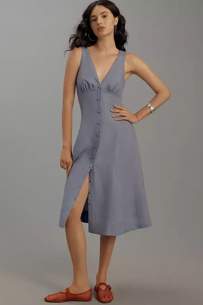 Reformation Sebastien Linen Midi Dress In Blue