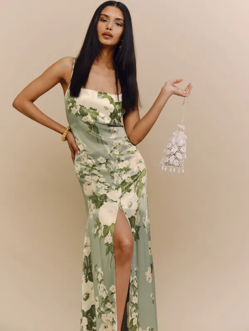 selah silk dress Reformation Selah Silk Dress In Tarragon