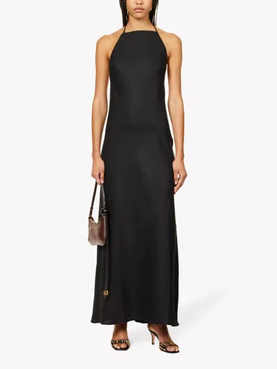 Reformation Selia Halterneck Linen Maxi Dress In Black