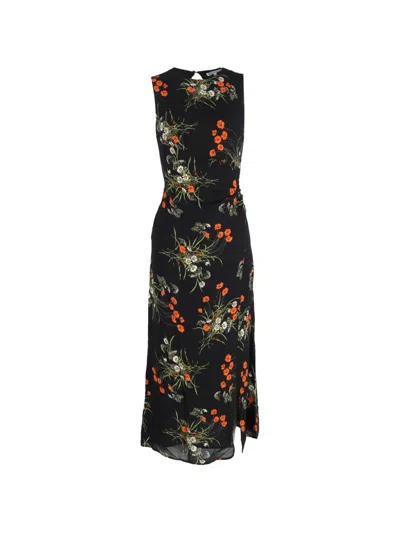 Pre-owned Reformation Senna Floral-print Midi Dress In Black