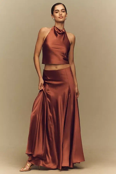 Reformation Sera 100% Silk Top And Skirt Set In Brown