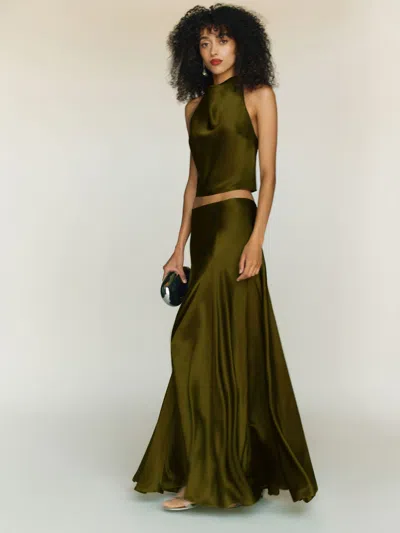 Reformation Sera Silk Two Piece In Green