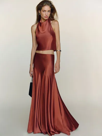 Reformation Sera Silk Two Piece In Brown