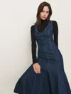 Reformation Serafina Denim Midi Dress In Ithaca