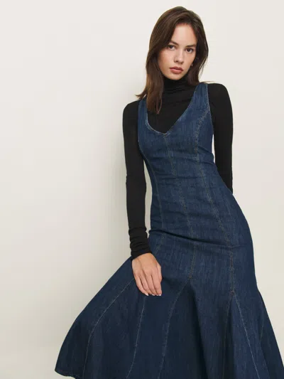 Reformation Serafina Denim Midi Dress In Ithaca