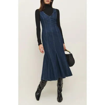 Reformation Serafina Denim Midi Dress In Ithica