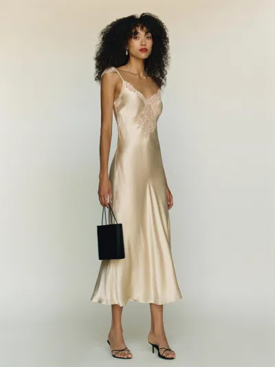 Reformation Serafina Silk Dress In Neutral
