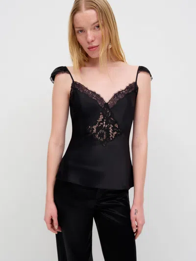 Reformation Top En Soie Serafina Noir 34 In Black