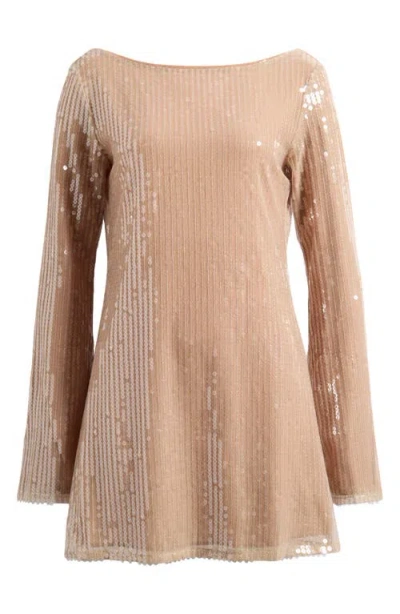Reformation Sereia Sequin Long Sleeve Minidress In Champange Sequin