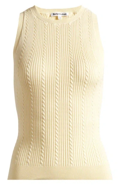 Reformation Serena Cable Stitch Jumper Tank In Lemon Icing