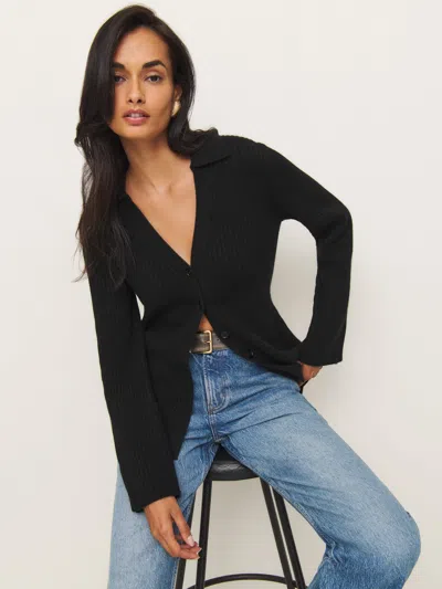 Reformation Shea Cashmere Collared Cardigan In Black