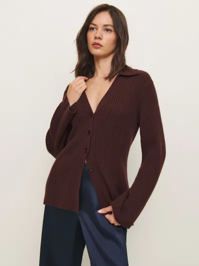 Reformation Shea Cashmere Collared Cardigan In Mahogany