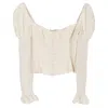 Reformation Shirred Long Sleeve Crop Top In Ivory Viscose In White