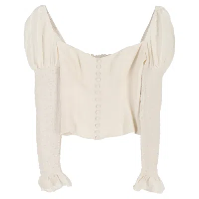 Reformation Shirred Long Sleeve Crop Top In Ivory Viscose In White