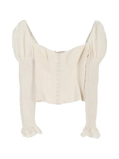 Pre-owned Reformation Shirred Long-sleeves Blouse In Neutral