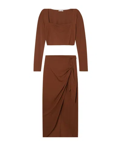 Reformation Short Top And Wrap Skirt Set In Brown