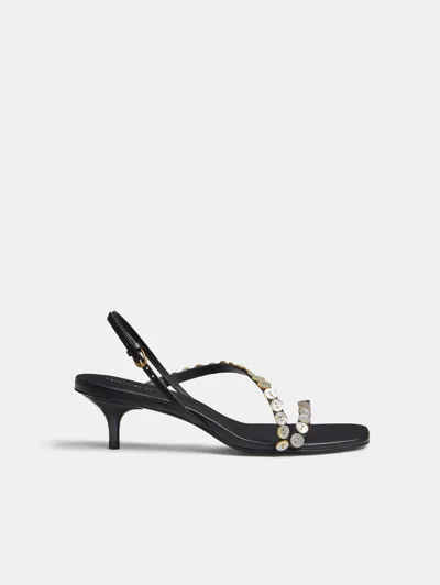 Reformation Shoshana Heeled Sandal Black Leather Shell Buttons 9.5