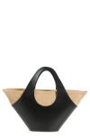 Reformation Siena Leather & Raffia Top Handle Tote In Black