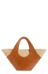 Reformation Siena Leather & Raffia Top Handle Tote In Brown