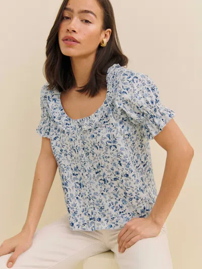 Reformation Sierra Linen Top In Bleu