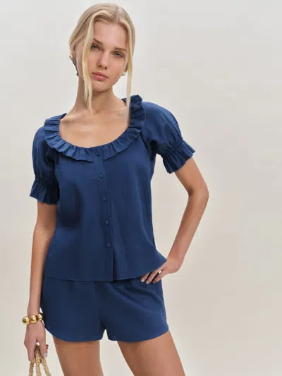 Reformation Sierra Linen Top In French Blue