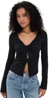 Reformation Silas Twist Detail Stretch Cotton Knit Top In Black