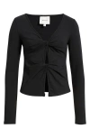 Reformation Silas Twist Detail Stretch Cotton Knit Top In Black