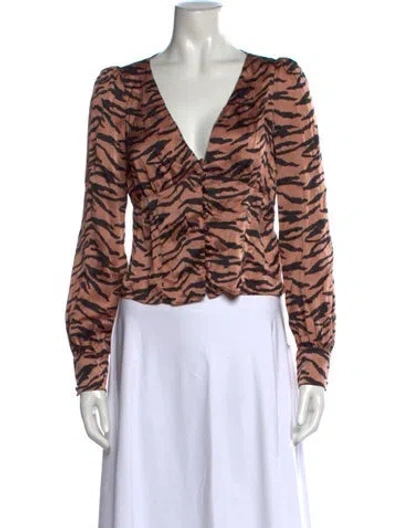 Pre-owned Reformation Silk Animal Print Blouse In Neutrals