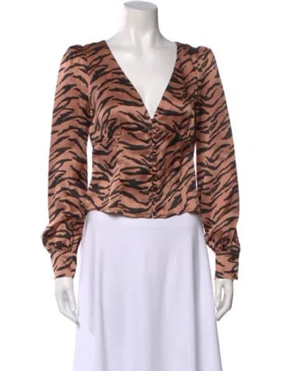 Pre-owned Reformation Silk Animal Print Blouse W/ Tags In Brown