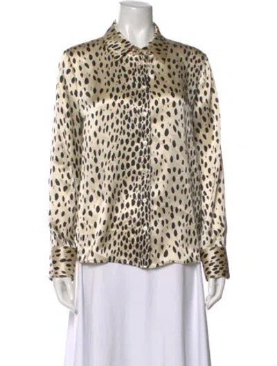 Pre-owned Reformation Silk Animal Print Blouse In White