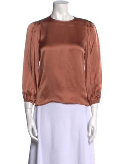Pre-owned Reformation Silk Crew Neck Blouse In Brown
