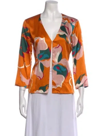 Pre-owned Reformation Silk Floral Print Blouse In Orange