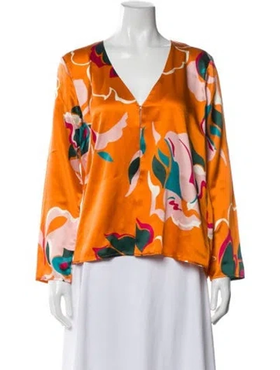 Pre-owned Reformation Silk Floral Print Blouse W/ Tags In Orange