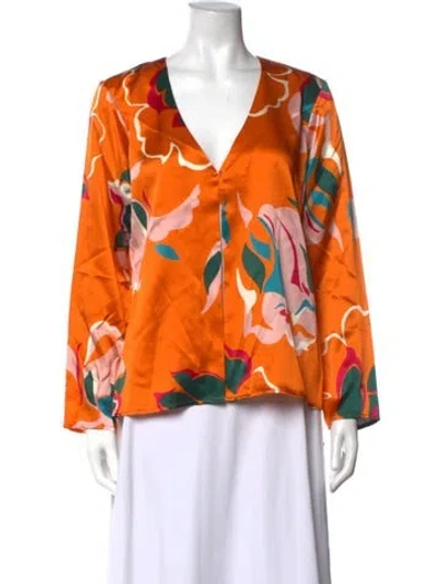 Pre-owned Reformation Silk Floral Print Blouse W/ Tags In Orange