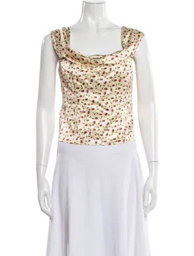 Pre-owned Reformation Silk Floral Print Blouse In White