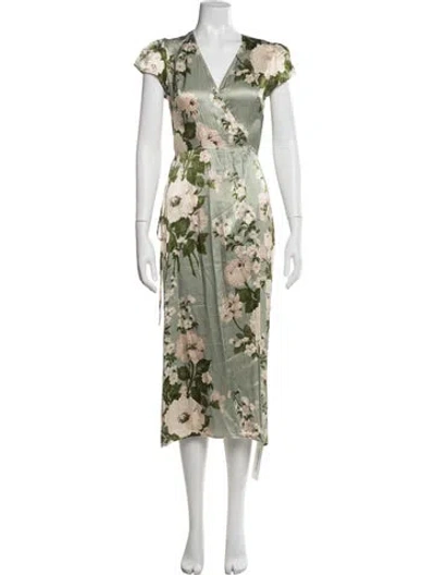 Pre-owned Reformation Silk Floral Print Robe In Green
