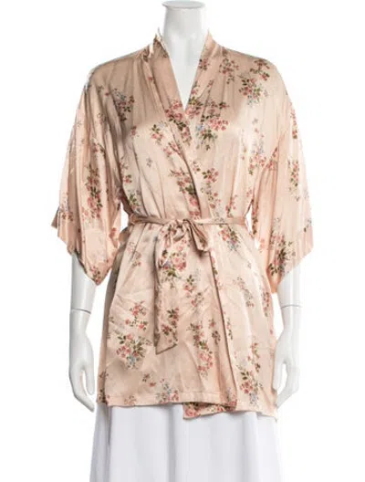 Pre-owned Reformation Silk Floral Print Robe In Neutrals