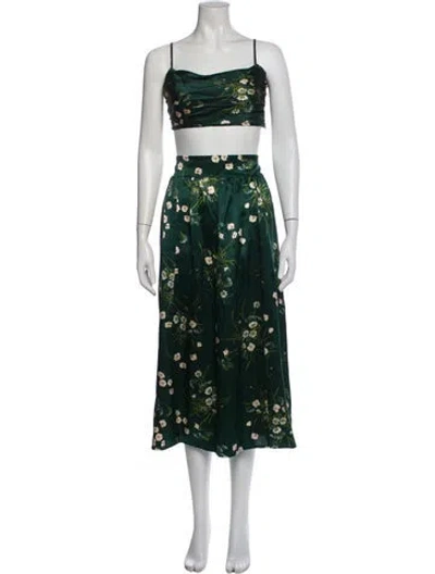 Pre-owned Reformation Silk Floral Print Skirt Set In Green
