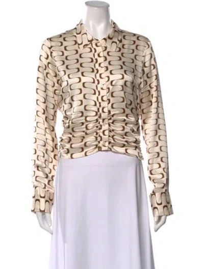 Pre-owned Reformation Silk Graphic Print Blouse In Neutral