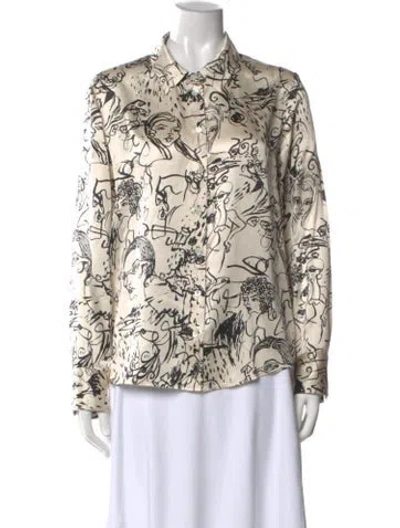 Pre-owned Reformation Silk Graphic Print Blouse In Neutral