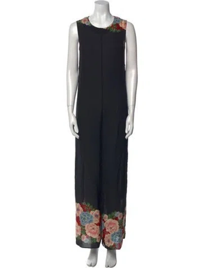 Pre-owned Reformation Silk Graphic Print Jumpsuit In Black