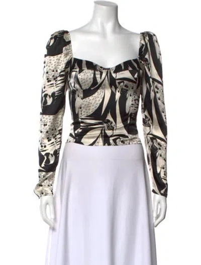 Pre-owned Reformation Silk Graphic Print Top In Black