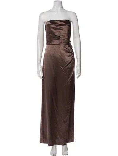 Pre-owned Reformation Silk Long Dress In Brown