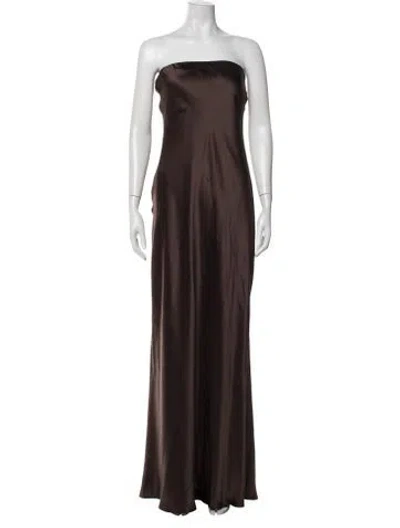 Pre-owned Reformation Silk Long Dress In Brown