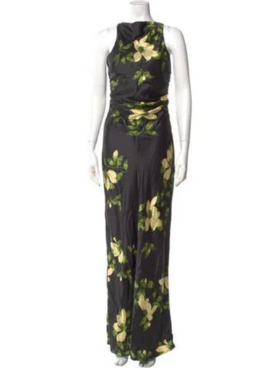 Pre-owned Reformation Silk Long Dress In Green