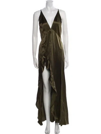 Pre-owned Reformation Silk Long Dress In Green