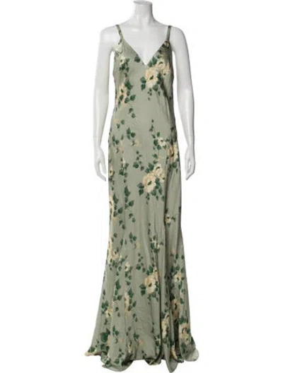 Pre-owned Reformation Silk Long Dress In Green